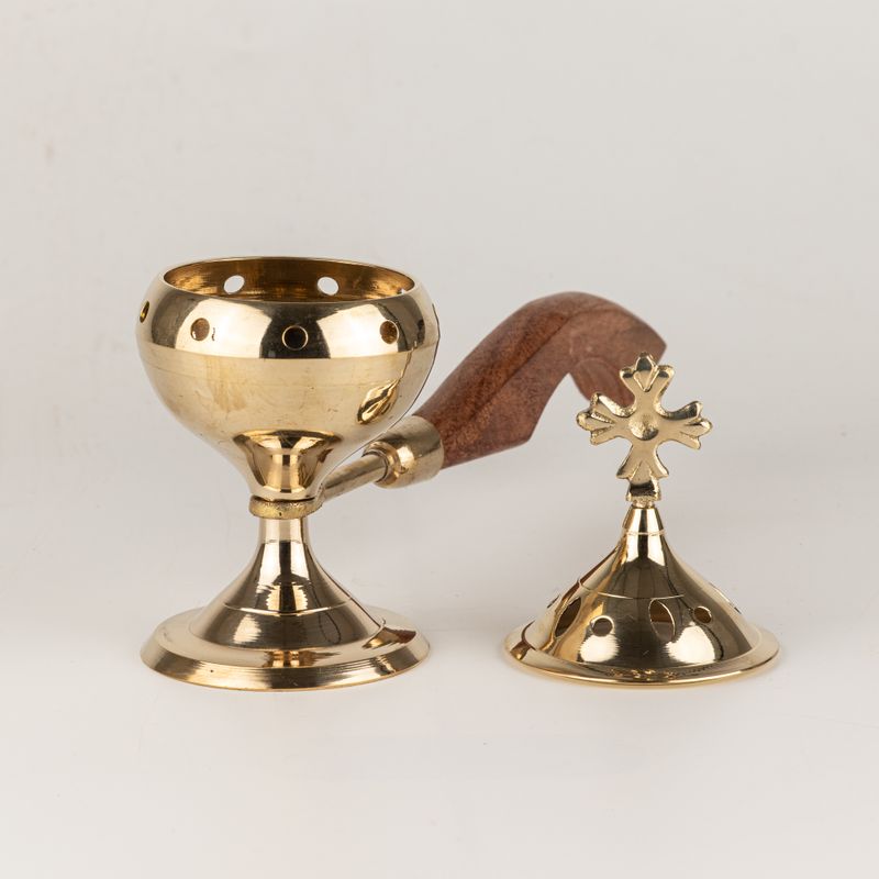 Censer Incense Burner with Wooden Handle - Cross