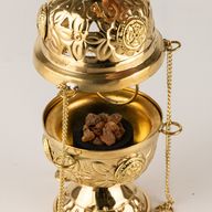 Hanging Brass Incense Burner - Threaded Chain - 16.5x6.5cm (Fine Brass)