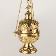 Hanging Brass Incense Burner - Threaded Chain - 16.5x6.5cm (Fine Brass)