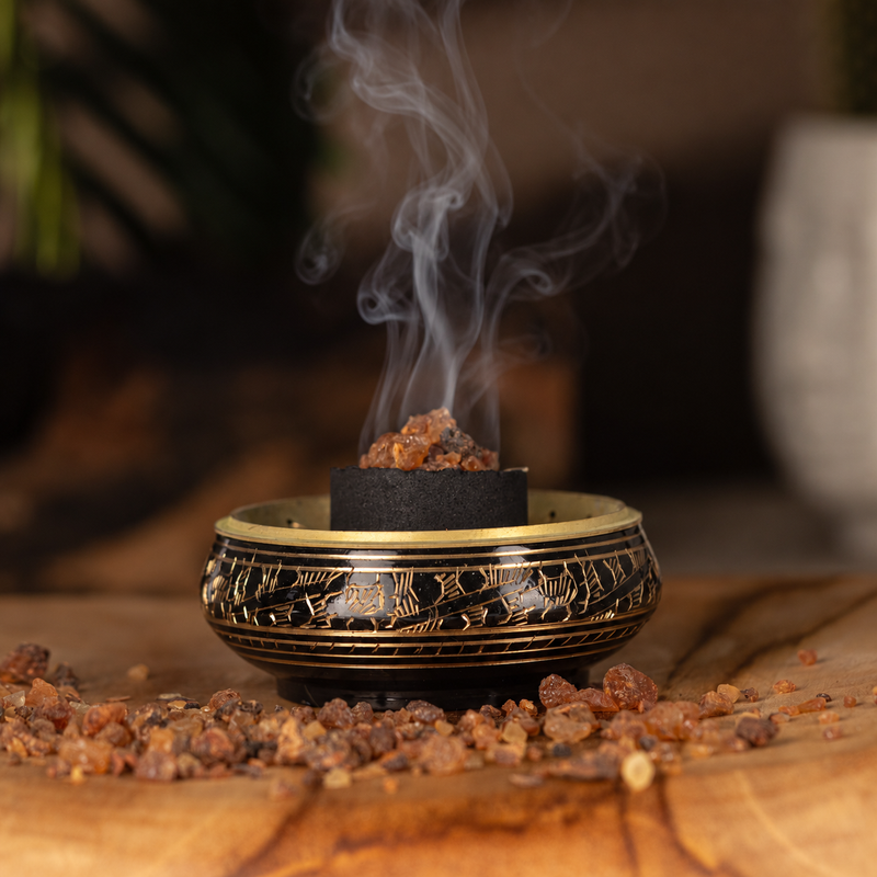 Brass Carved Charcoal Incense Jar