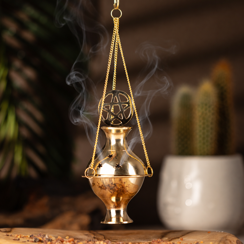 Hanging Brass Incense Burner - Pentagram