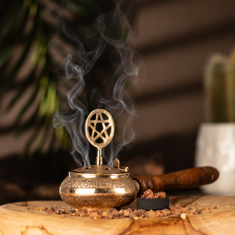 Censer Incense Burner with Wooden Handle - Pentagram