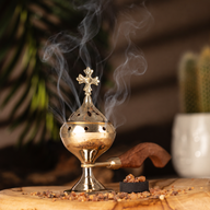 Censer Incense Burner with Wooden Handle - Cross