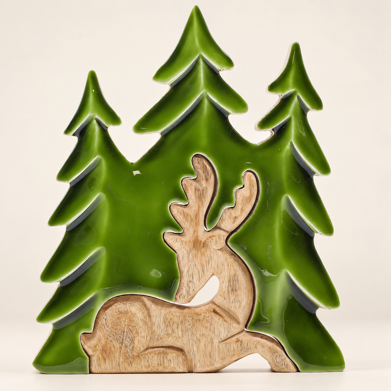 Lost in the Forrest - Stag in the Forrest 3D Wooden Decoration - 23x20cm