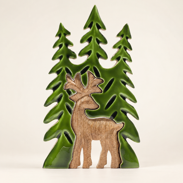 Lost in the Forrest - Stag in the Forrest 3D Wooden Decoration - 25x15cm