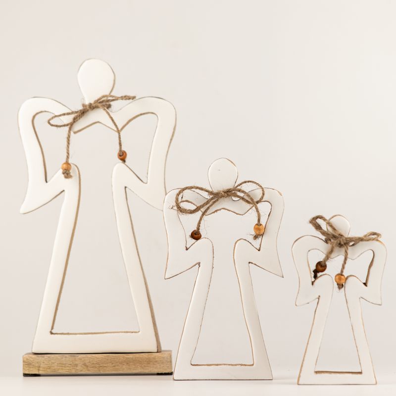 Small Mango Wood Halo Angel - White Enamel