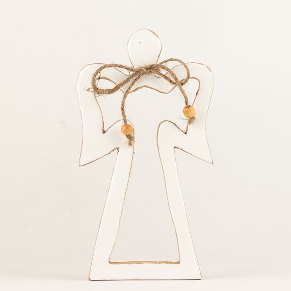 Med Mango Wood Halo Angel - White Enamel