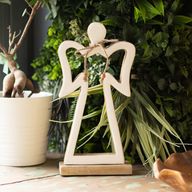 Large Mango Wood Halo Angel - White Enamel