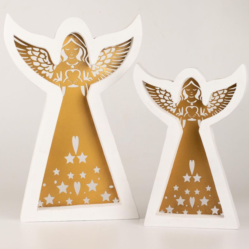 Mango Wood Angel - Whitewash with Iron Decor Cut Out - 22cm