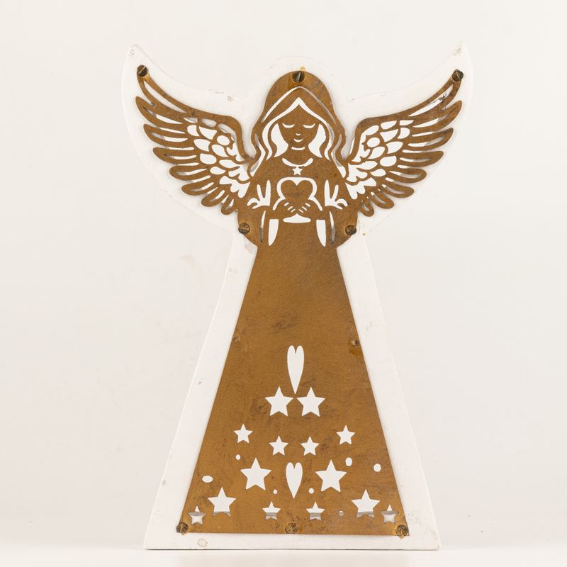 Mango Wood Angel - Whitewash with Iron Decor Cut Out - 22cm