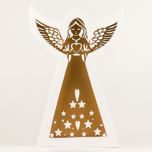 Mango Wood Angel - Whitewash with Iron Decor Cut Out - 39cm