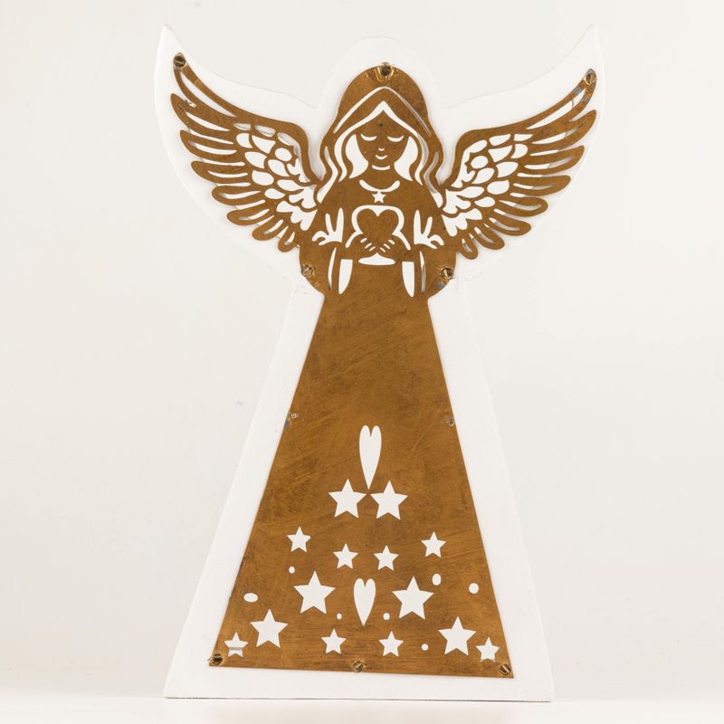 Mango Wood Angel - Whitewash with Iron Decor Cut Out - 39cm