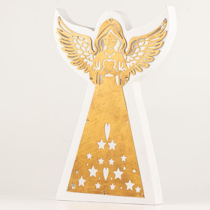 Mango Wood Angel - Whitewash with Iron Decor Cut Out - 39cm