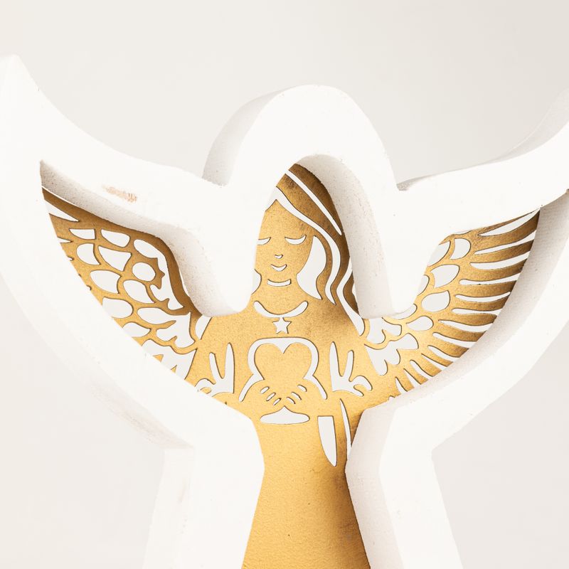 Mango Wood Angel - Whitewash with Iron Decor Cut Out - 39cm