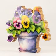 Wooden House Plants - Medium Pansy