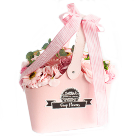 Basket Soap Flower Bouquet - Pink