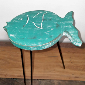 Albasia Wood Fish Stand - Turquoise
