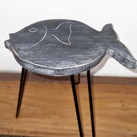 Albasia Wood Fish Stand - Greywash