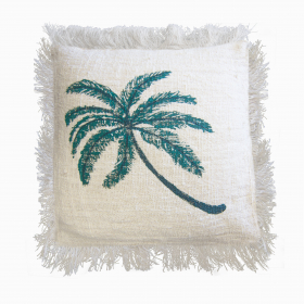 Linen Cushion 45x45cm Palm Tree  with Fringe