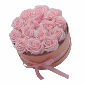 Soap Flower Gift Bouquet - 14 Pink Roses - Round