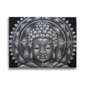 Set of 4 Grey Buddha Mandala Brocade Detail 30x40cm