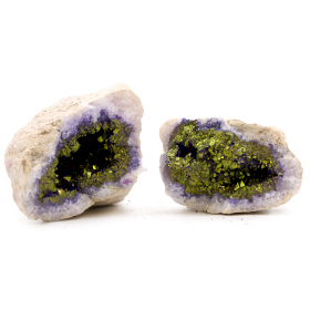 Coloured Calsite Geodes - Natural Rock - Purple & Gold