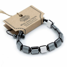 Magnetic Hematite Shamballa Bracelet -  White Jasper Cuboids