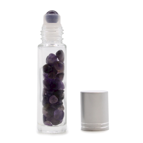 Gemstone Essential Oil Roller Bottle - Amethyst  - Silver Cap
