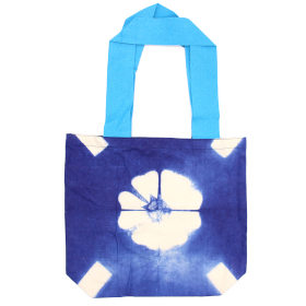 Natural Tye-Dye Cotton Bag (8oz) - 38x42x12cm - Blue Flower - Blue Handle