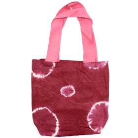 Natural Tye-Dye Cotton Bag (8oz) - 38x42x12cm - Maroon Rings - Pink Handle