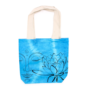 Tye-Dye Cotton Bag (6oz) - 38x42x12cm - Lotus Buddha - Blue - Natural Handle