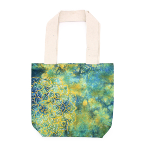 Tye-Dye Cotton Bag (6oz) - 38x42x12cm -  Mandela - Green/Blue - Natural Handle