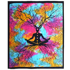 Double Cotton Bedspread + Wall Hanging - Yoga Tree