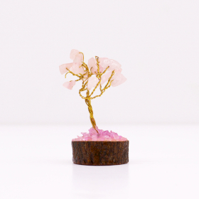 Mini Gemstone Tree On Wood Base - Rose Quartz (15 stones)