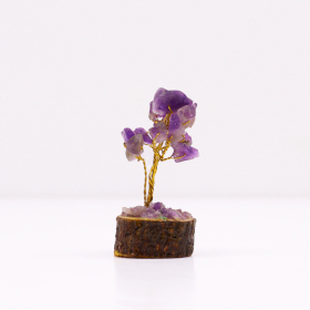 Mini Gemstone Tree On Wood Base - Amethyst (15 stones)