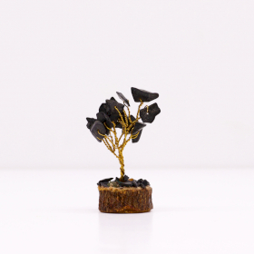 Mini Gemstone Tree On Wood Base - Black Agate (15 stones)