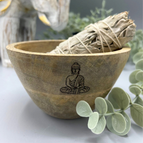 Wooden Smudge and Ritual Offerings Bowl - Buddha - 11x7cm