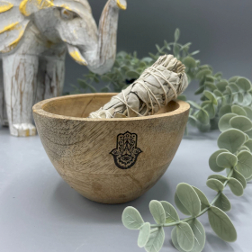 Wooden Smudge and Ritual Offerings Bowl - Hamsa - 11x7cm