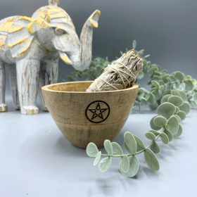 Wooden Smudge and Ritual Offerings Bowl - Pentagram - 11x7cm
