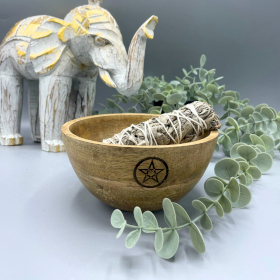 Wooden Smudge and Ritual Offerings Bowl - Pentagram - 13x7cm