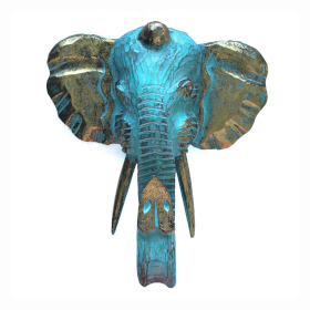 Large Elephant Head - Gold & Turquoise