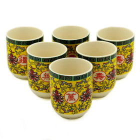 6x Herbal Tea Cups - Long Life Oriental Design