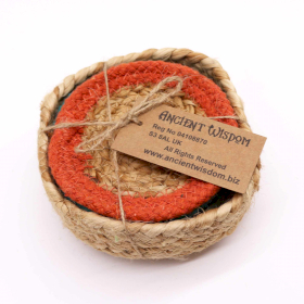 Natural Coaster - Jute & Cotton 10cm  (set of 6) Mixed colours in basket