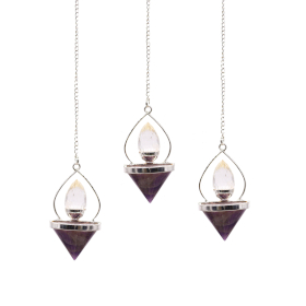 Gemstone Lantern of Life Pendulum - Amethyst & Rock Quartz