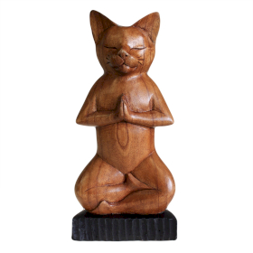 Handcarved Yoga Cats - Lotus
