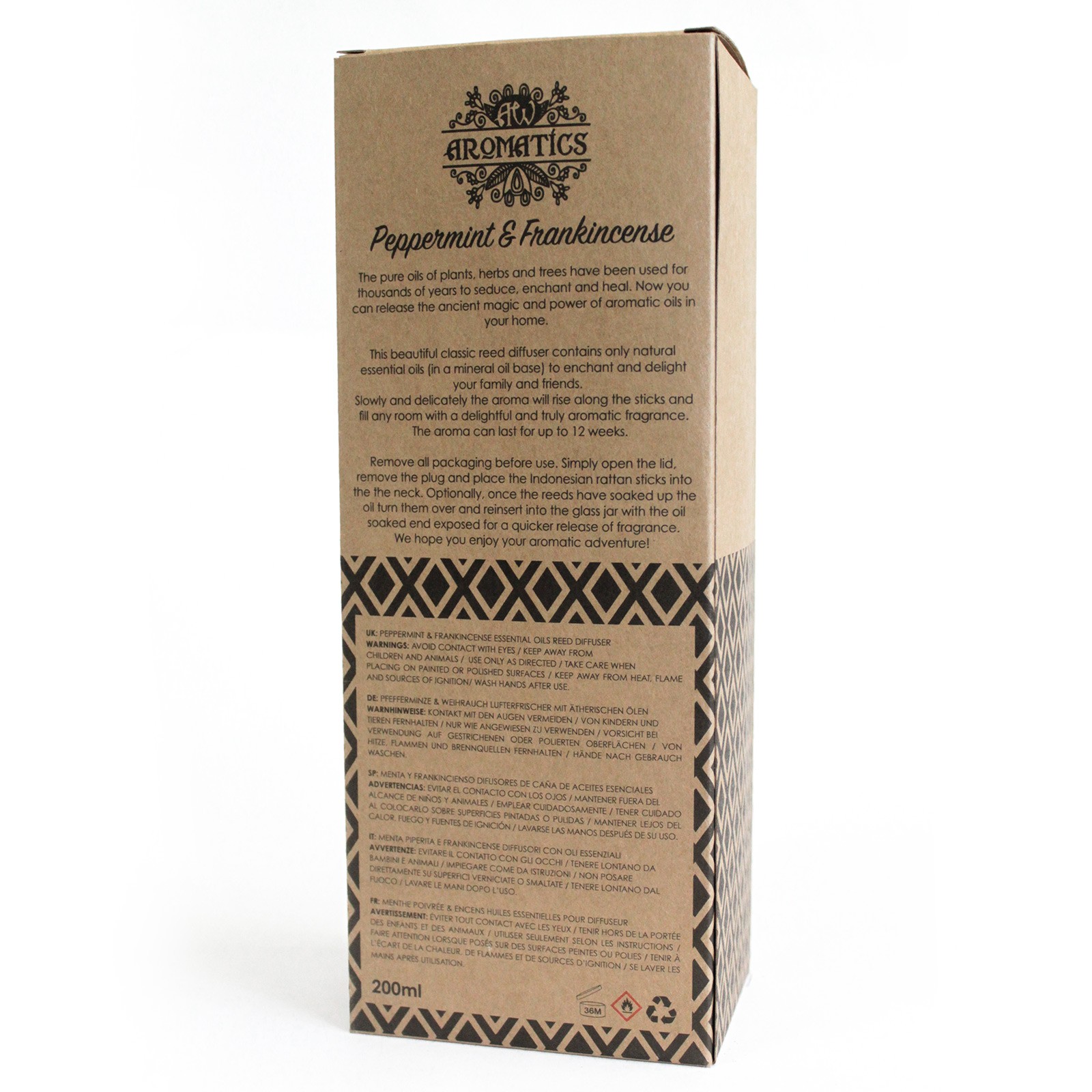 200ml Peppermint & Frankincense Essential Oil Reed Diffuser