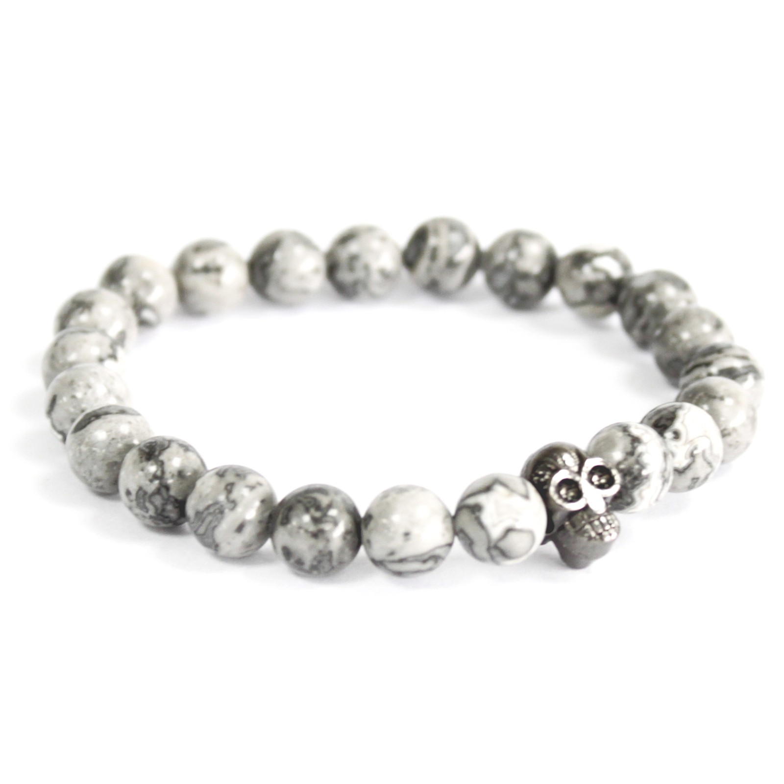 Pewter Skull / Grey Agate - Gemstone Bracelet