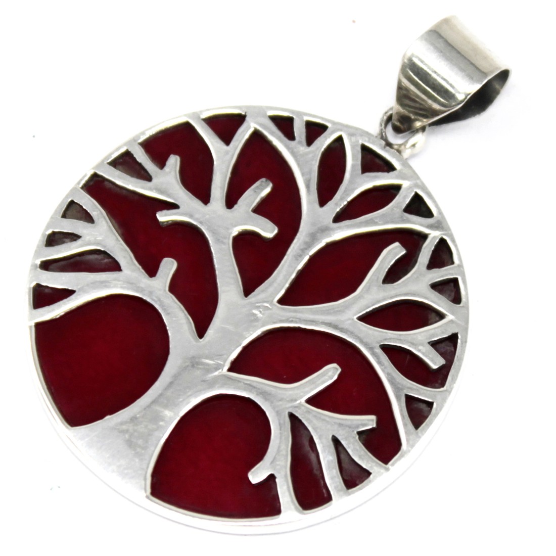Tree of Life Silver Pendant 30mm Coral Effect