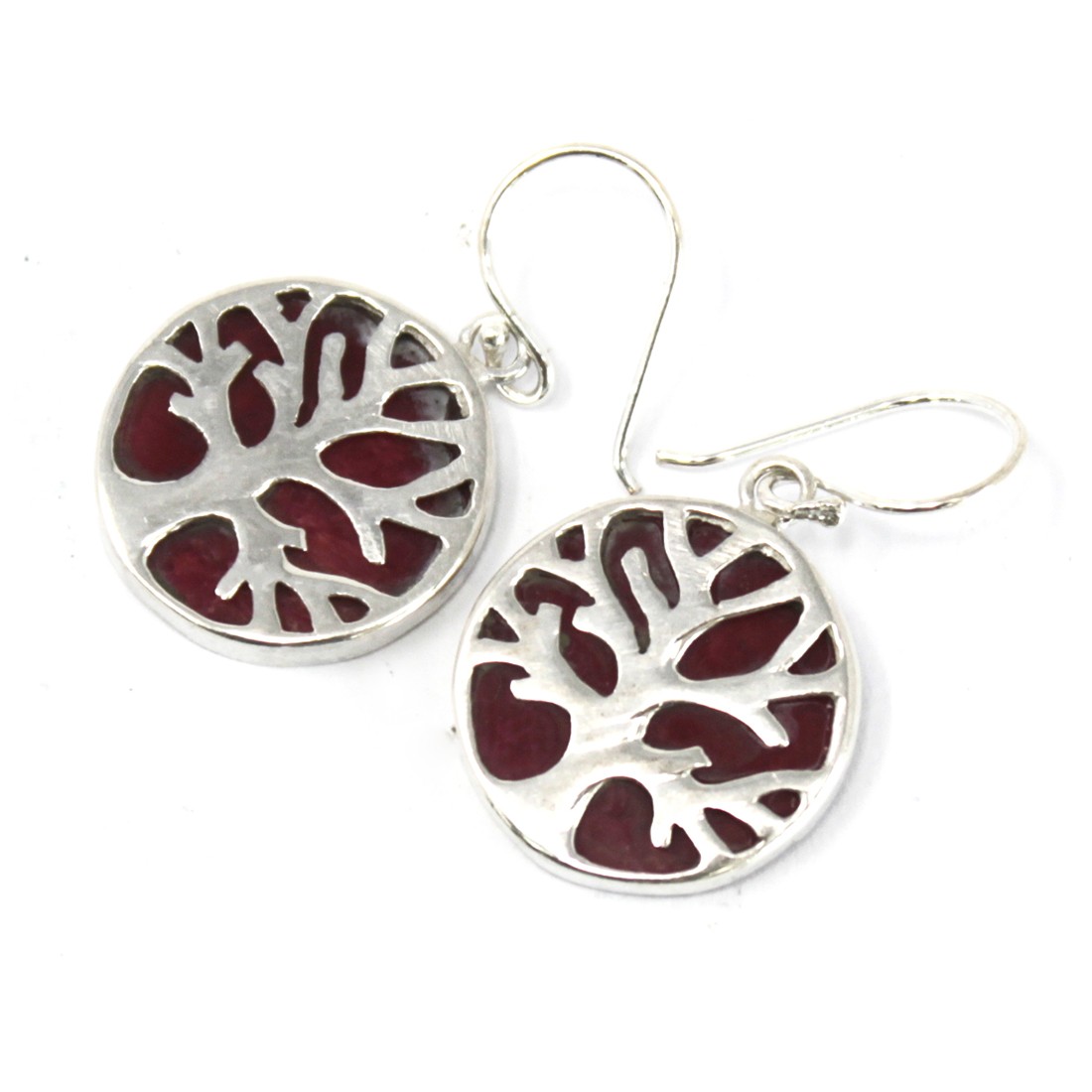Tree of Life Silver Earrings 15mm Coral Effect