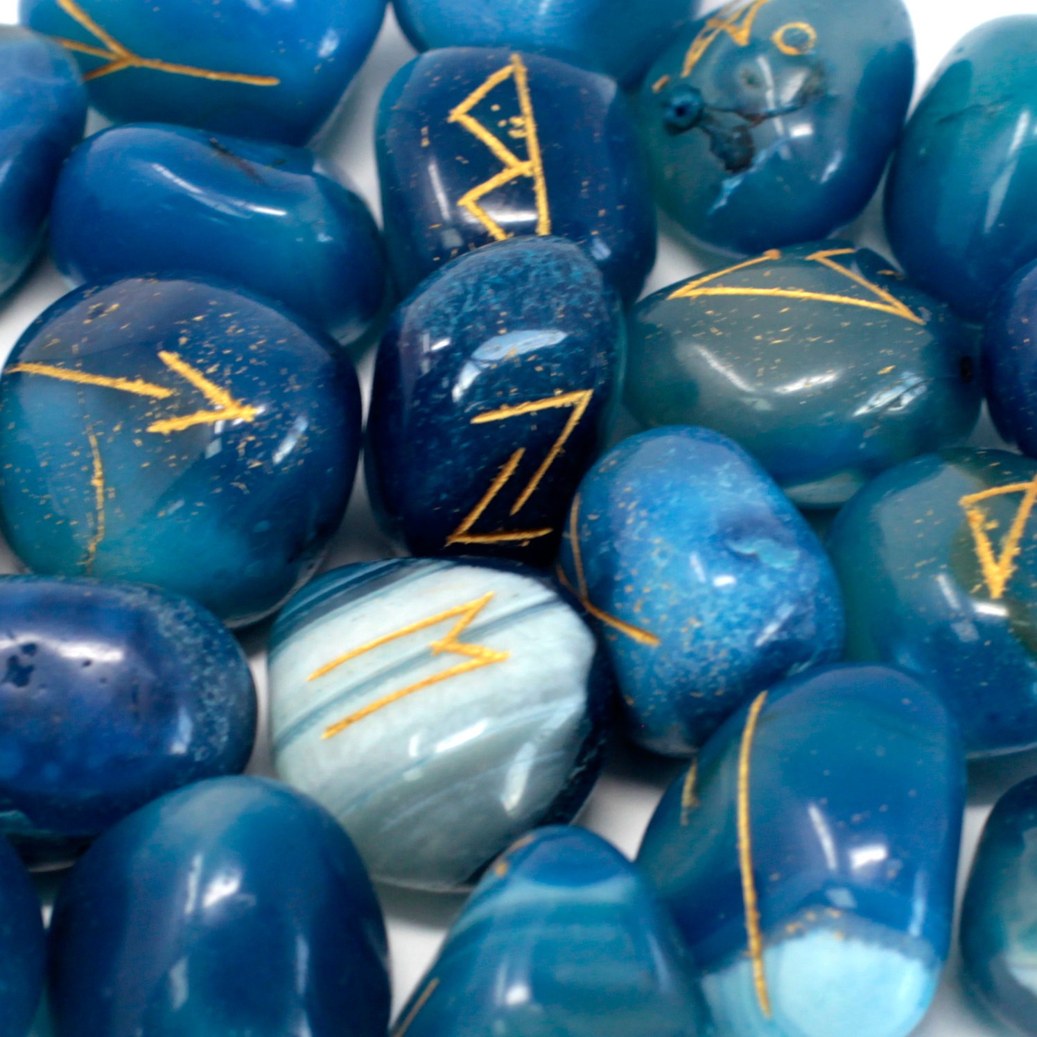 Runes Stone Set in Pouch - Blue Onyx